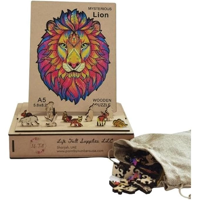 WOODEN JIGSAW PUZZLES, 3D WOODEN ANIMALS SHAPED PUZZLES, BEST GIFT FOR ADULTS AND KIDS DIY PUZZLE PIECE, COLORFUL UNIQUE SHAPED LION PUZZLES A5-5.8 X 8.2 IN (LION 1) - Image 2